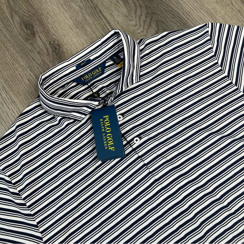New‎ Polo Golf Ralph Lauren Pro Fit Striped Golf Shirt Men's Size XL White Blue
